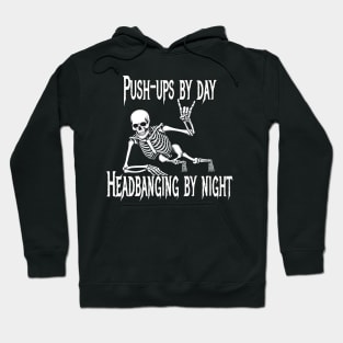 Metalhead Skeleton Doing Push-Ups Hoodie